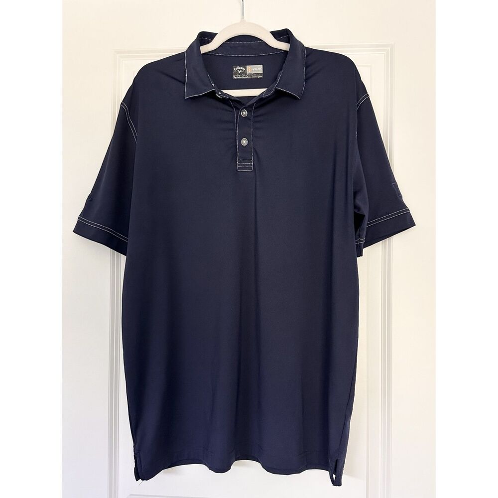 Callaway Opti-Dri Golf Polo Shirt Mens L Blue AIG Logo Short Sleeve Performance